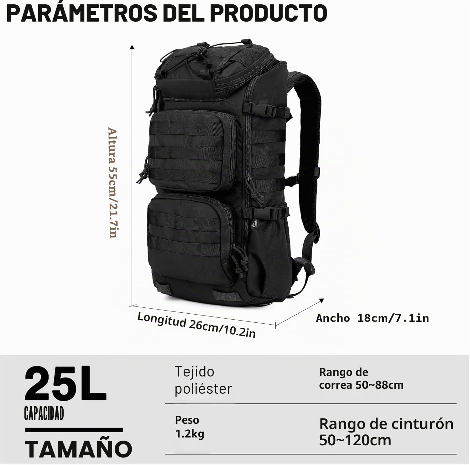 Mardingtop 25L Mochila de Senderismo Mochila Táctica con Sistema Molle | Mochila Militar Para Outdoor, Senderismo, Montañismo y Viajes