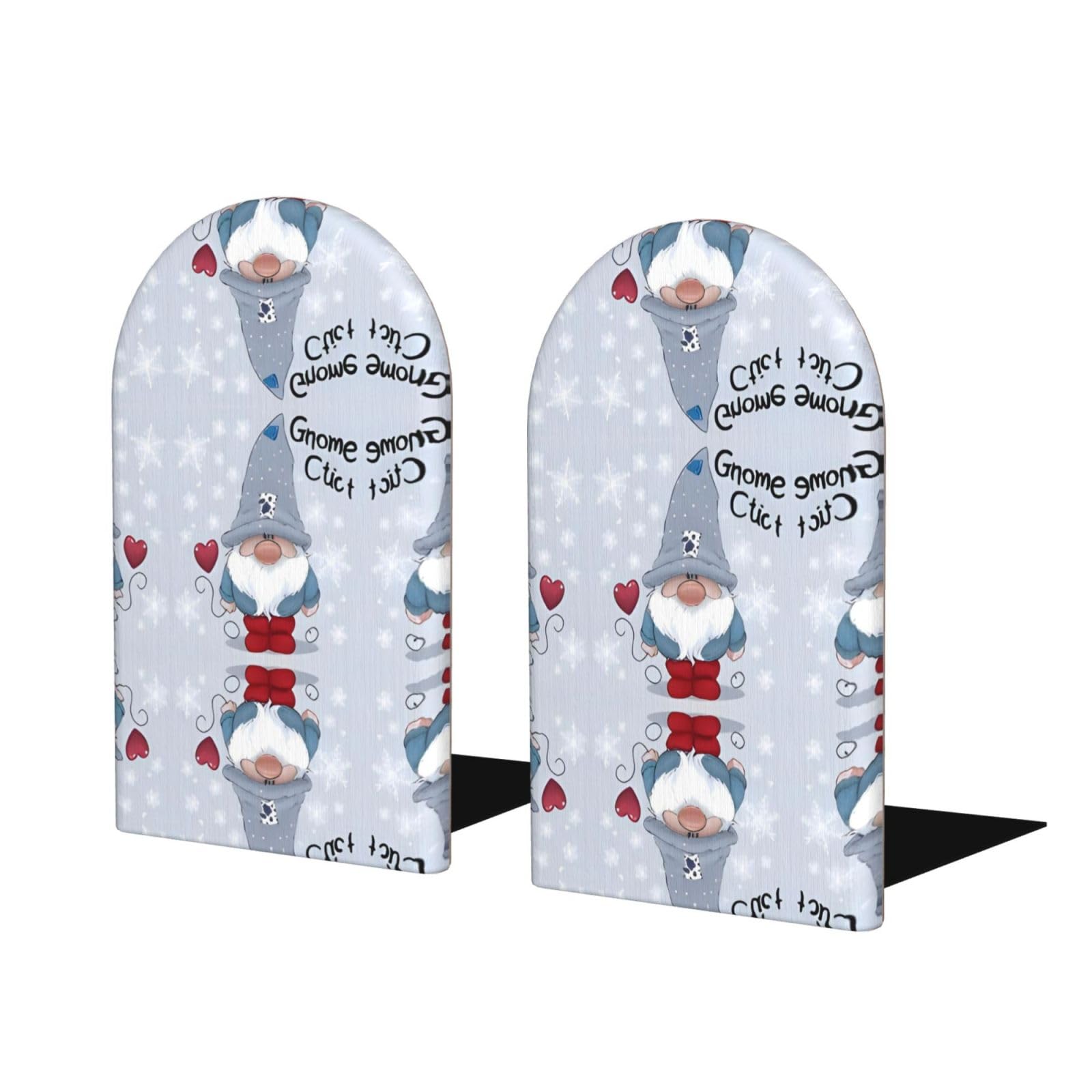 Cute Gnome Stylish Bookends with Full-Print Design Durable Wooden and Metal Bookend Set for Home, Office