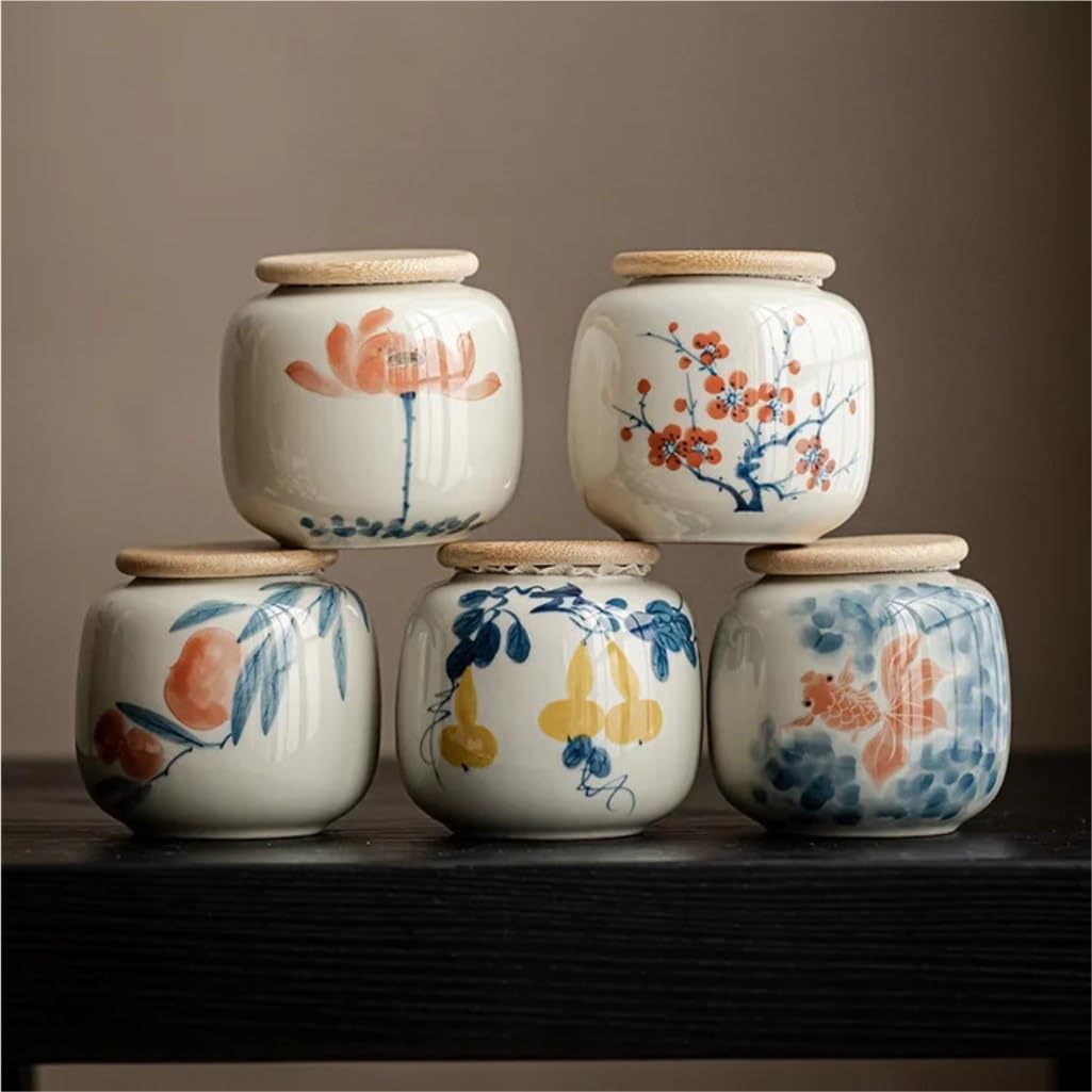 Organizador de Bolsitas de Té Tanque de almacenamiento de té portátil, pequeño, pintado a mano, flor de ciruelo, juego de té chino, contenedor de almacenamiento de té suelto Organizador de Té Contened