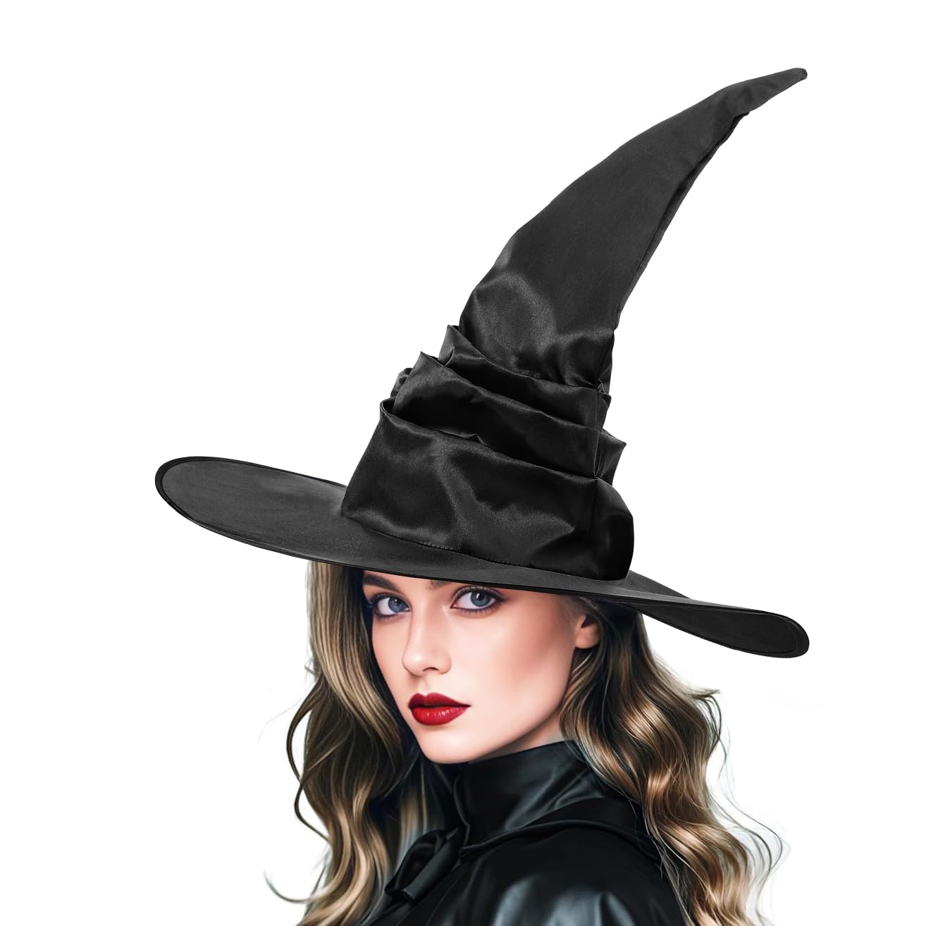 Halloween Witch Hat Long Stockings Gloves Set Elegant Stretch Satin Gloves for Women Fancy Dress Hat Tights Costume Over The Knee Thigh High Socks Stockings Women Arm Warmer Cosplay Witch Accessories - Image 2