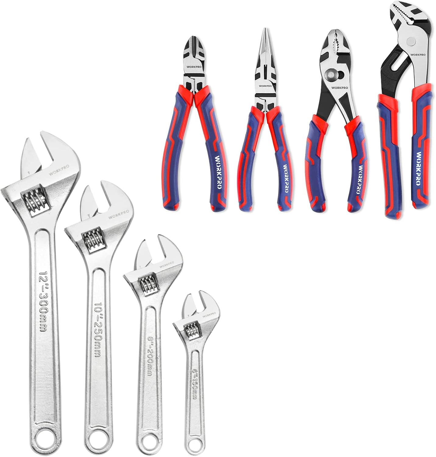 WORKPRO 4-piece Adjustable Wrench Set and 4-Piece Pliers Set