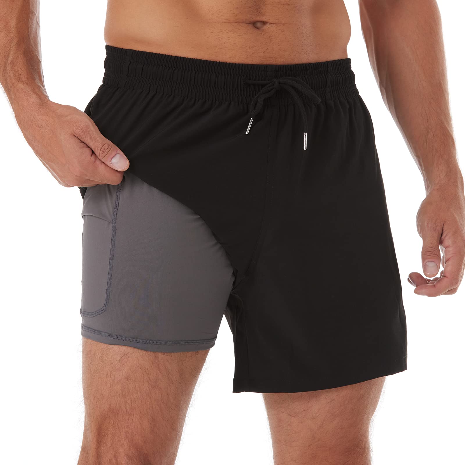 BRISIRA Mens Swim Trunks Bathing Suit 5 Inch Inseam Compression Liner Beach Swim Shorts Swimwear Quick Dry Zipper Pocket