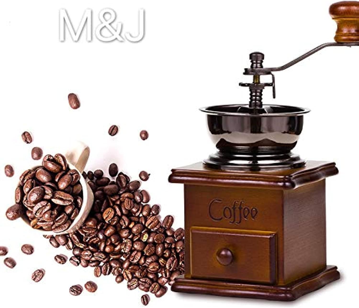 M&J GCG9318 Manual Coffee Grinder Artisanal Hand Crank Coffee Mill With Grind Settings & Catch Drawer 10.5 x 10.5 x 17.5 cm