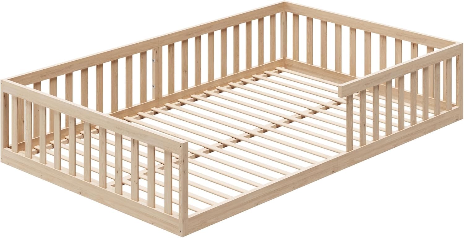 Kids Collective Letto per bambini Letto da terra 140 x 200 cm con protezione anticaduta e rete a doghe Letto Montessori Letto per bambini Naturale Altre misure 90 x 200 cm 140 x 200 cm