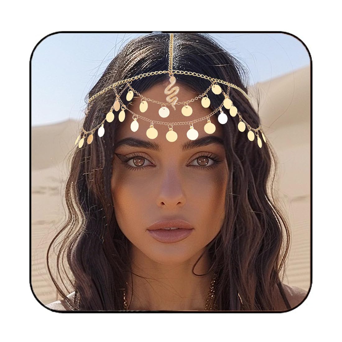 Fashband Gold Sequin Head Chain Snake Pendant Hairband Festival Party Hair Accessories for Women, 1 stück (1er Pack)