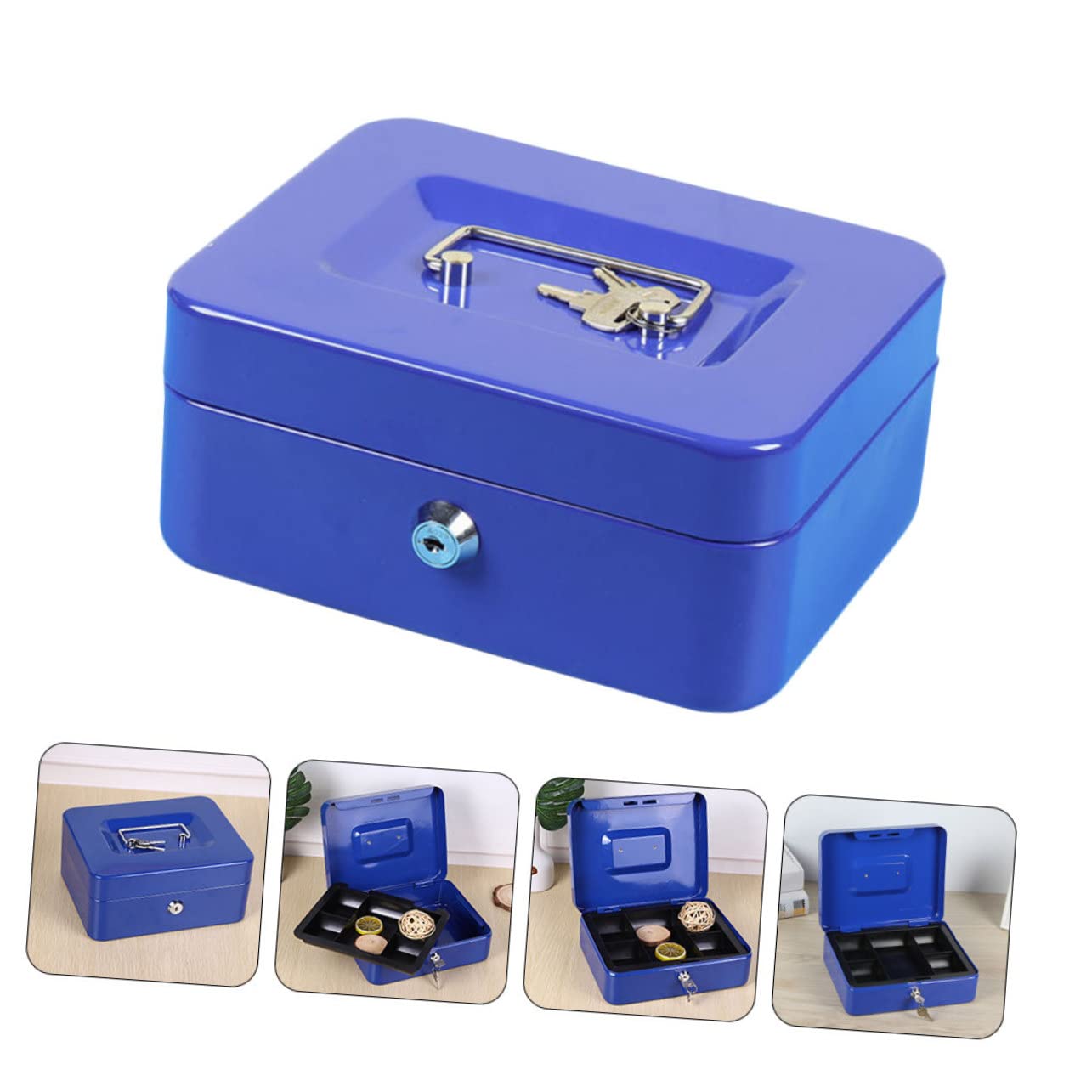 Mittlere Geldkassette Blau mit Schlüsselschloss aus Metall