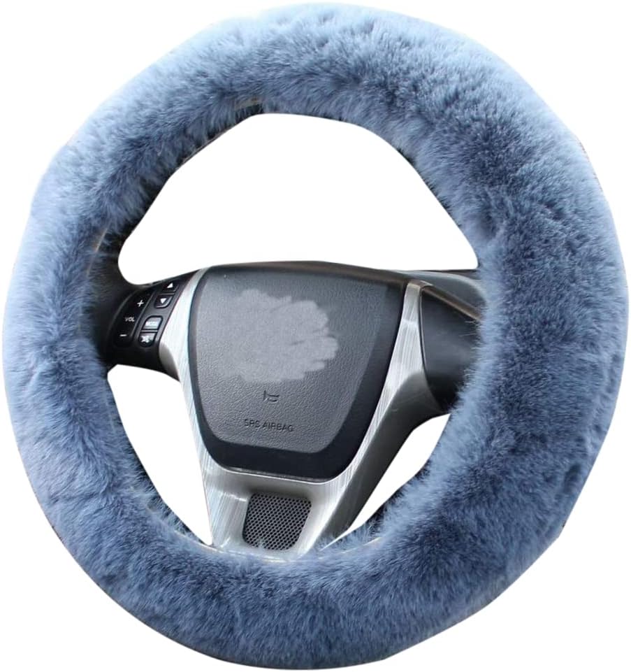 WenMei 4PCS Set Fluffy Steering Wheel Covers with Handbrake Cover&Gear Shift Cover&Plush Keychain Furry Steering Wheel Cover for Women Girl Fashion Warm Car Wheel Protector Fit Most Car (Gray Blue)
