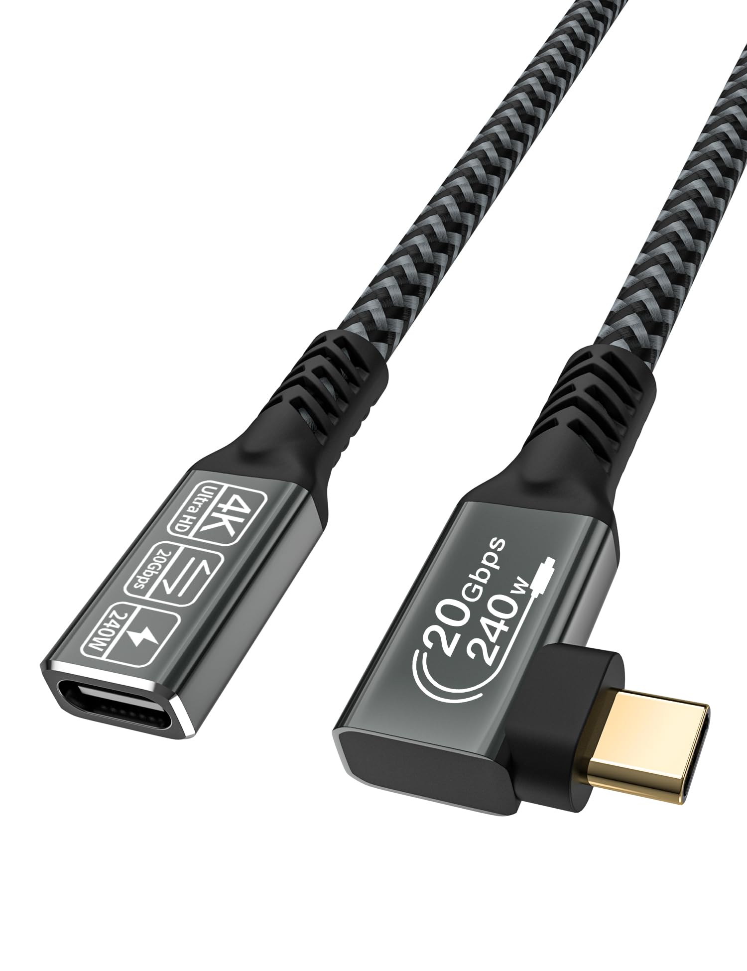 CAKOBLE prolunga usb c 2m, Prolunga USB C Maschio Femmina prolunga usb 3.2, Supporta 20 Gpbs Sync 240 W 4K@60Hz prolunga usb c 90 gradi Compatibile per iPhone 16/15, MacBook Pro Galaxy S24 S23