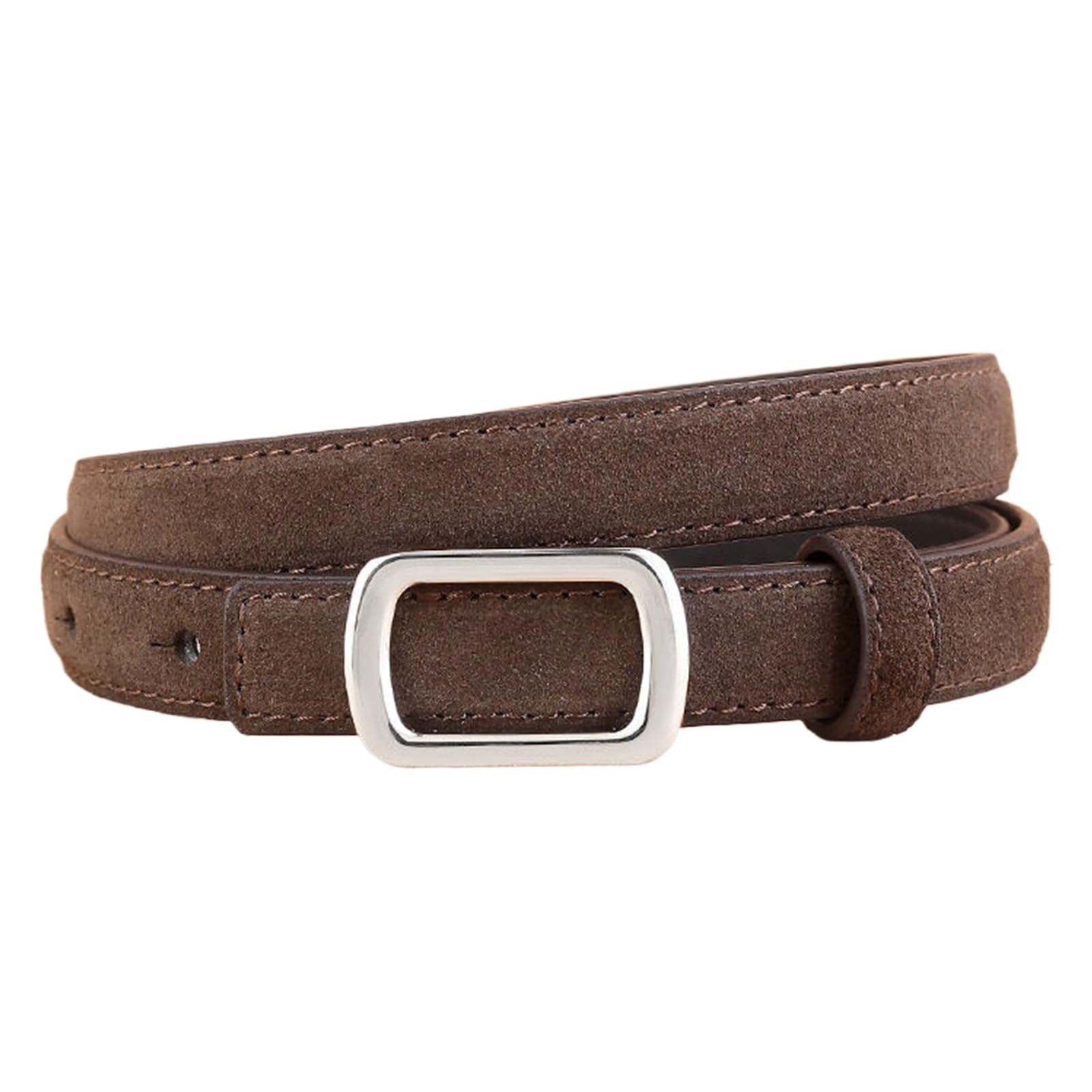 Jiary Women's Brown ,100Cm/39.4'',Trendy Elegant Suede Belt Leather Belts For Jeans, Fashion Silver Buckle Belts For Dress Pants Coat