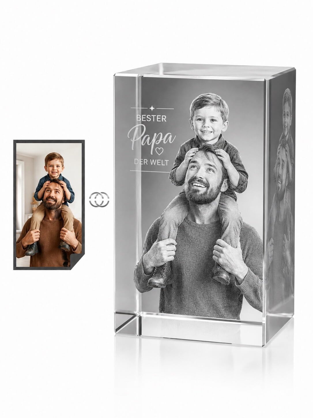 2.5D Kristall mit Foto, Foto Würfel mit LED-Sockel – Personalisiertes Kristallfoto aus K9 mit Lasergravur, Geschenk für Mama, Papa & Paare