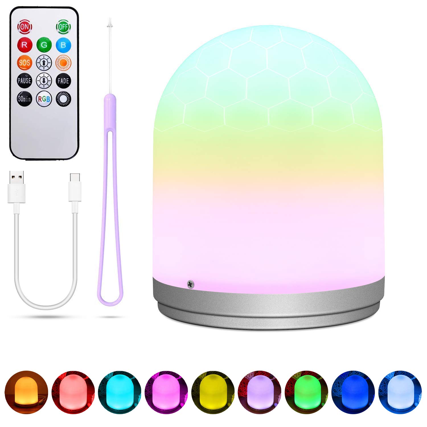 lampka nocna LED, z pilotem zdalnego sterowania, lampka nocna LED dla dzieci, możliwość ponownego ładowania z 3 trybami jasności, 7 zmieniających się kolorów, najlepszy prezent dla dzieci, przyjaciół