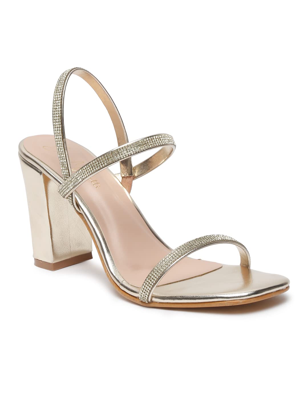 Bruno Manetti womens Golden Slipon Back Strap with Upper Stone Strap Square Toe comfort Heel Sandals (B0BVB3KVBX) Amazon Price History, Amazon Price Tracker