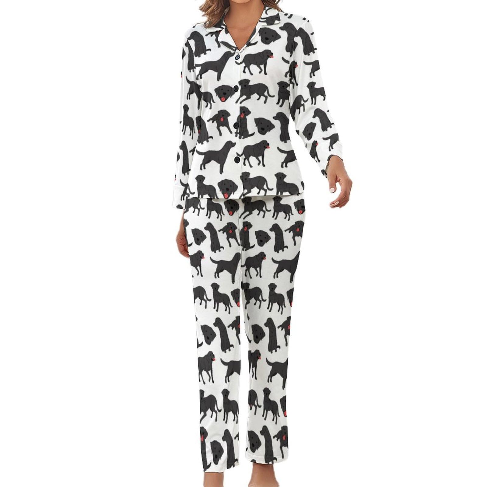 Baikutouanqy Women's Black Labrador Pattern Pyjamas Set Printed Pj Set Sleepwear Pajamas Loungewear Sets S