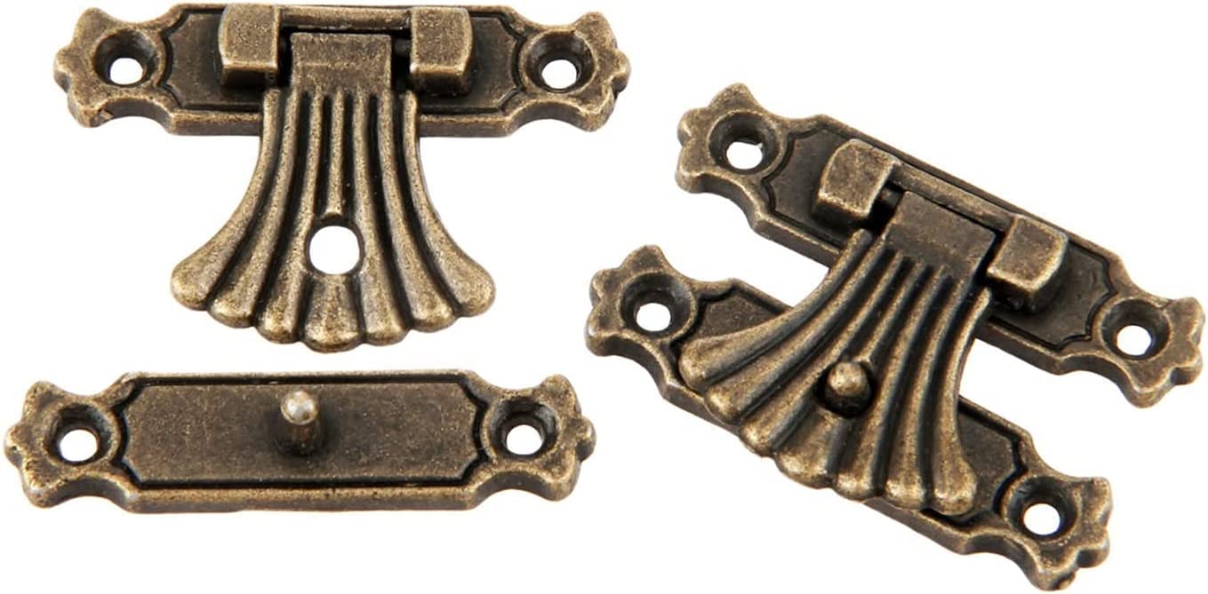 SFJSFIMQ Antique Retro Hasp Lock Buckle Hook Eye Latch,2Pcs Bronze Jewelry Wooden Box Case Switch Vintage Hardware Furniture Accessories with Screws 37 * 27mm