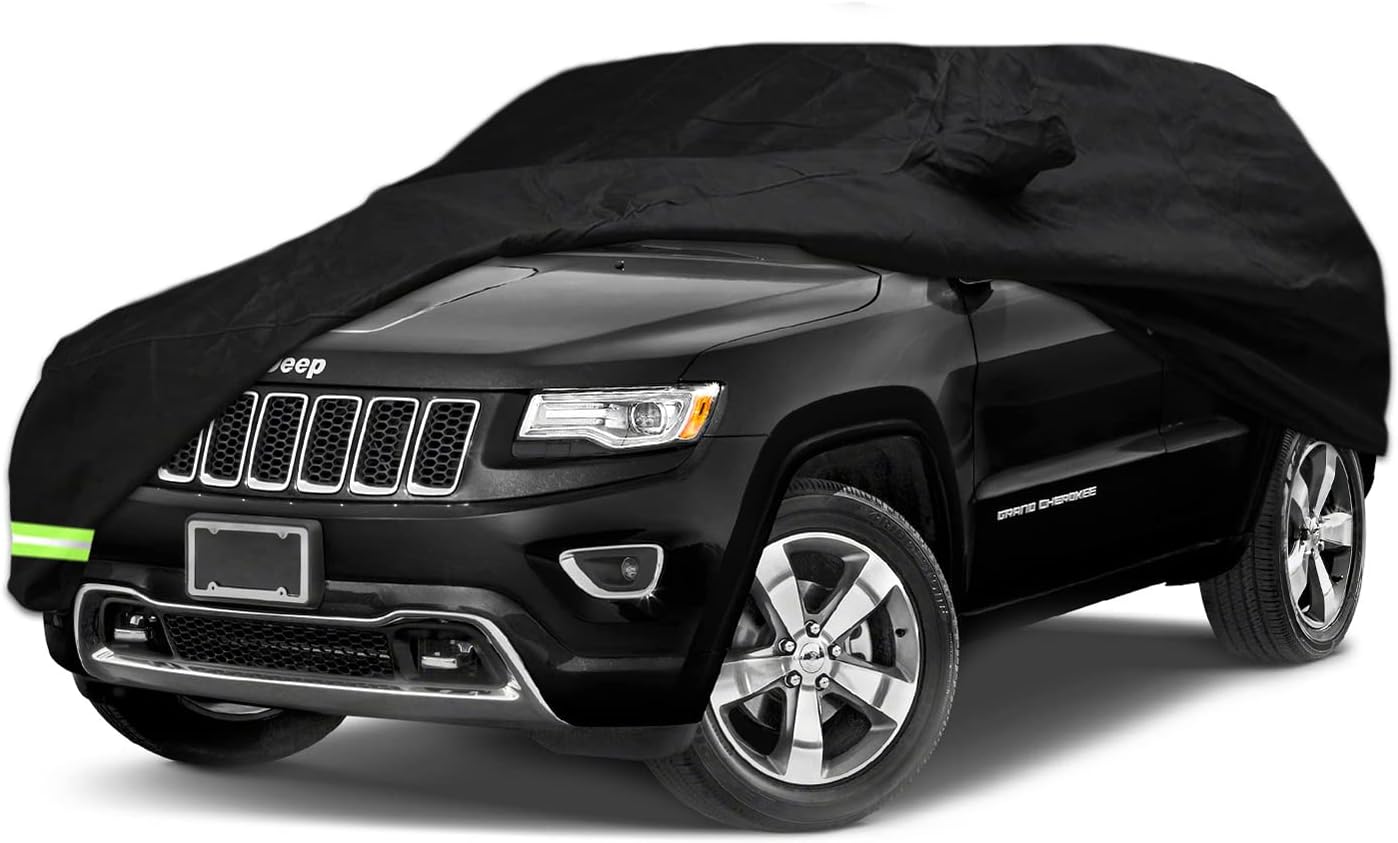 Waterproof Car Covers for 2011-2026 Jeep Grand Cherokee Car Covers 190T Covers Customer Fit 100% Waterproof Windproof Strap & Double Door Zipper Up to 193” L (Black-for Jeep Grand Cherokee)