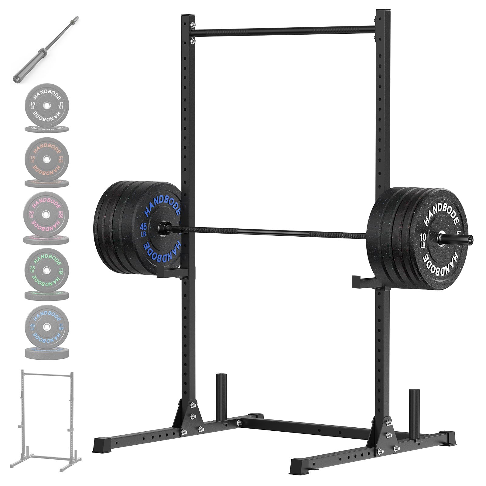HANDBODE Squat Rack, 7ft Barbell, Weight Plates Set 230 lb, Home Gym Equipment, Black