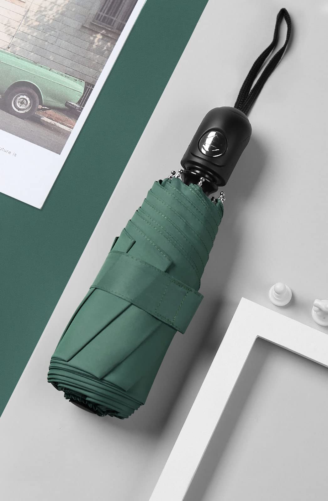 Paraguas Plegable de 8 Varillas, Apertura y Cierre automáticos, Paraguas de Bolsillo de 6 Colores, Paraguas pequeño, Compacto, Ligero, Resistente, Mini, Paraguas portátil