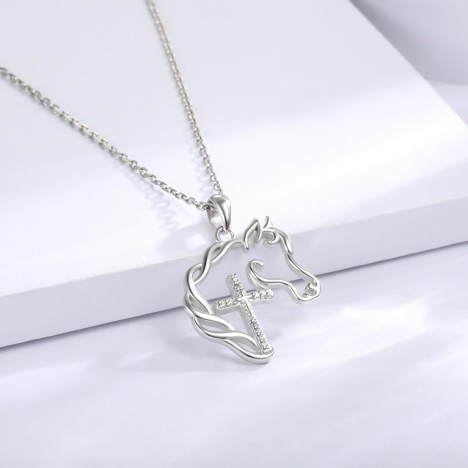 925 Sterling Silver Cross Horse Necklace Pendant Jewelry Gifts for Women - Image 3