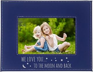 We Love you To The Moon And Back Laser Engraved Faux Leather Blue Leatherette Wall Hanging/Tabletop 8x10 Horizontal Landscape Picture Group Family New First Time Seeing Grandchild Baby Photo Frame