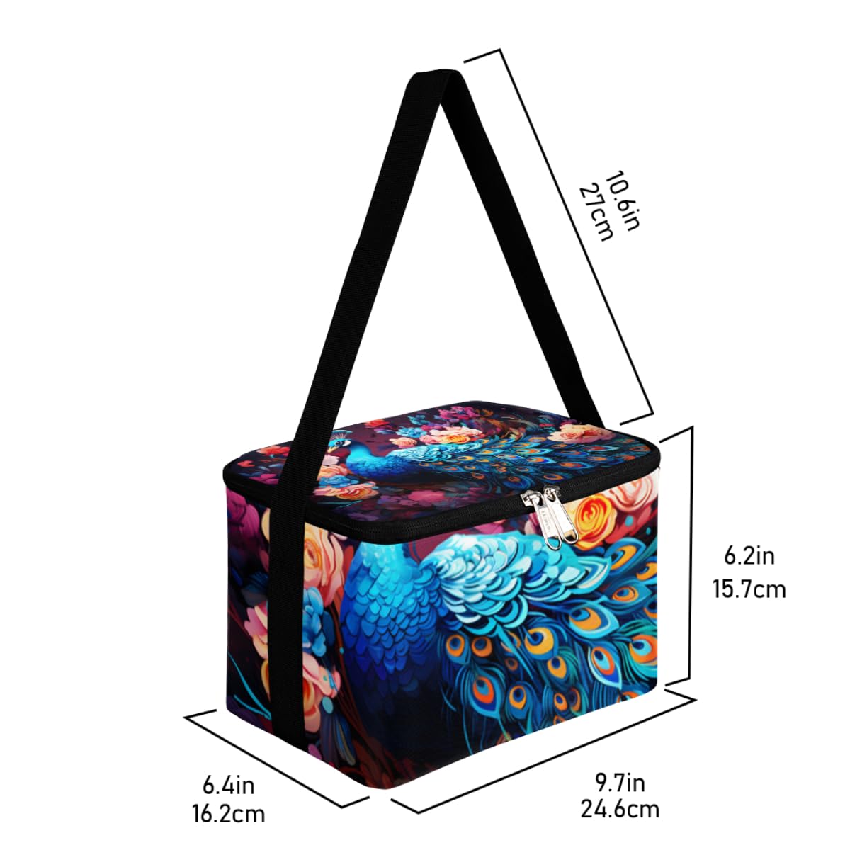 GzLeyigou Lunch Bags for Women Men 9 Cans,Beautiful Peacock Hot & Cold Food Delivery Bag Insulated Grocery Bag Insulated Lunch Box Peacock Cooler Bag for Office Work Picnic Beach