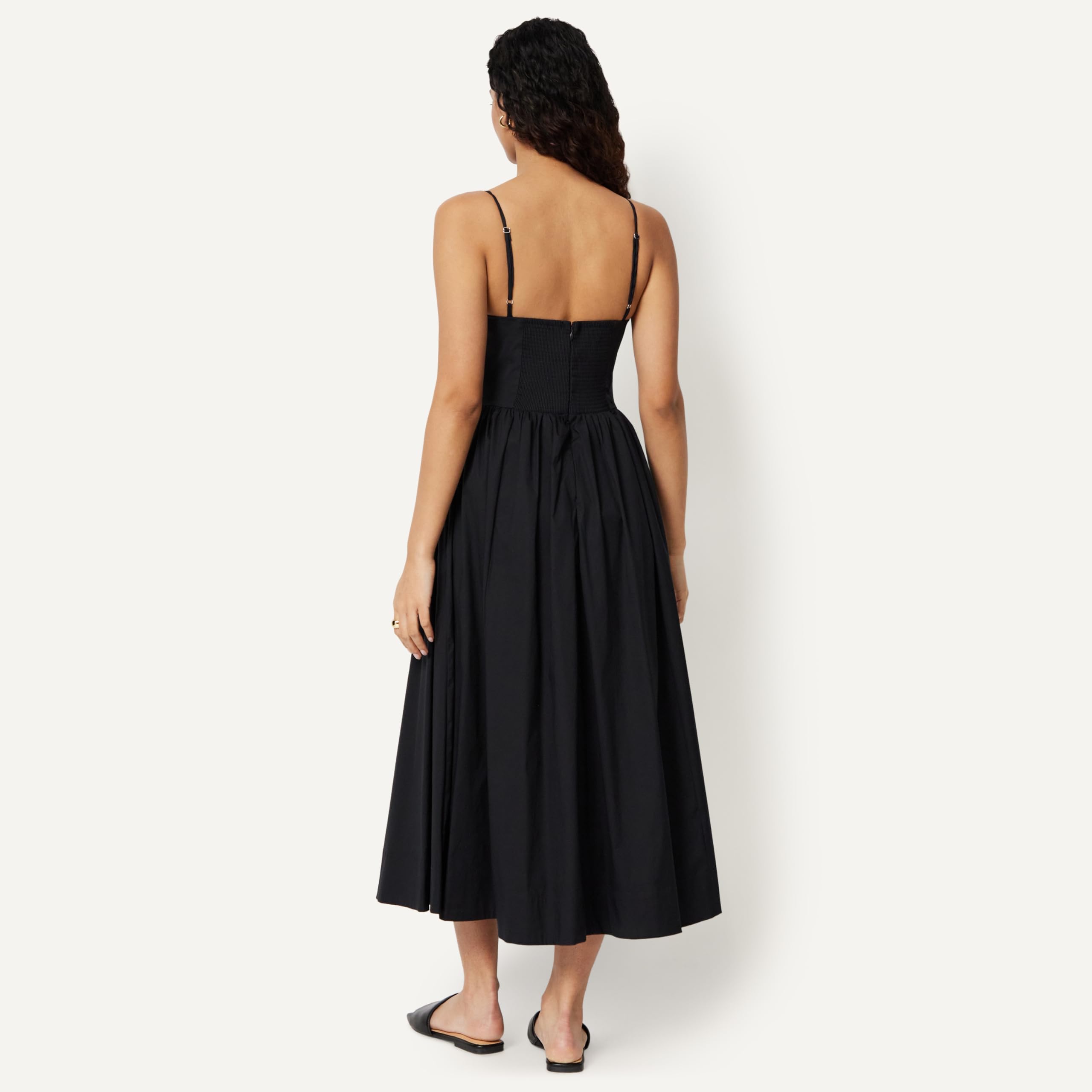 Amazon Essentials Mujer Vestido Midi de Popelina de algodón con Tirantes Delgados Fit & Flare