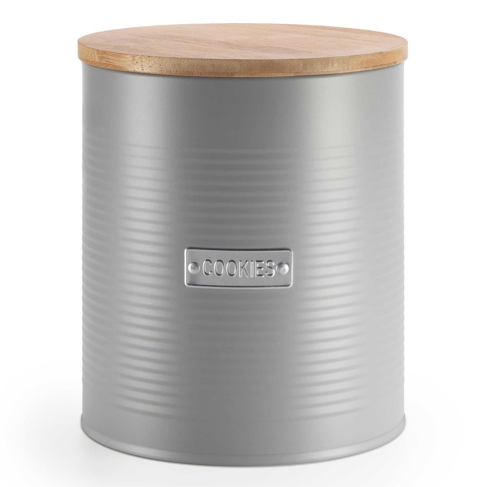 EHC Round Cookie/Biscuit Jar Air-tight Canister, Grey, 2.8L, Dia.16 x H18 cm