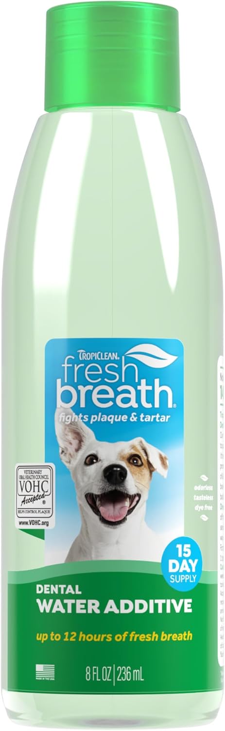 TropiClean Fresh Breath Water Additive for Dogs | Dog Breath Freshener & Teeth Cleaning Solution | No Toothpaste or Toothbrush Required | 8 oz product image