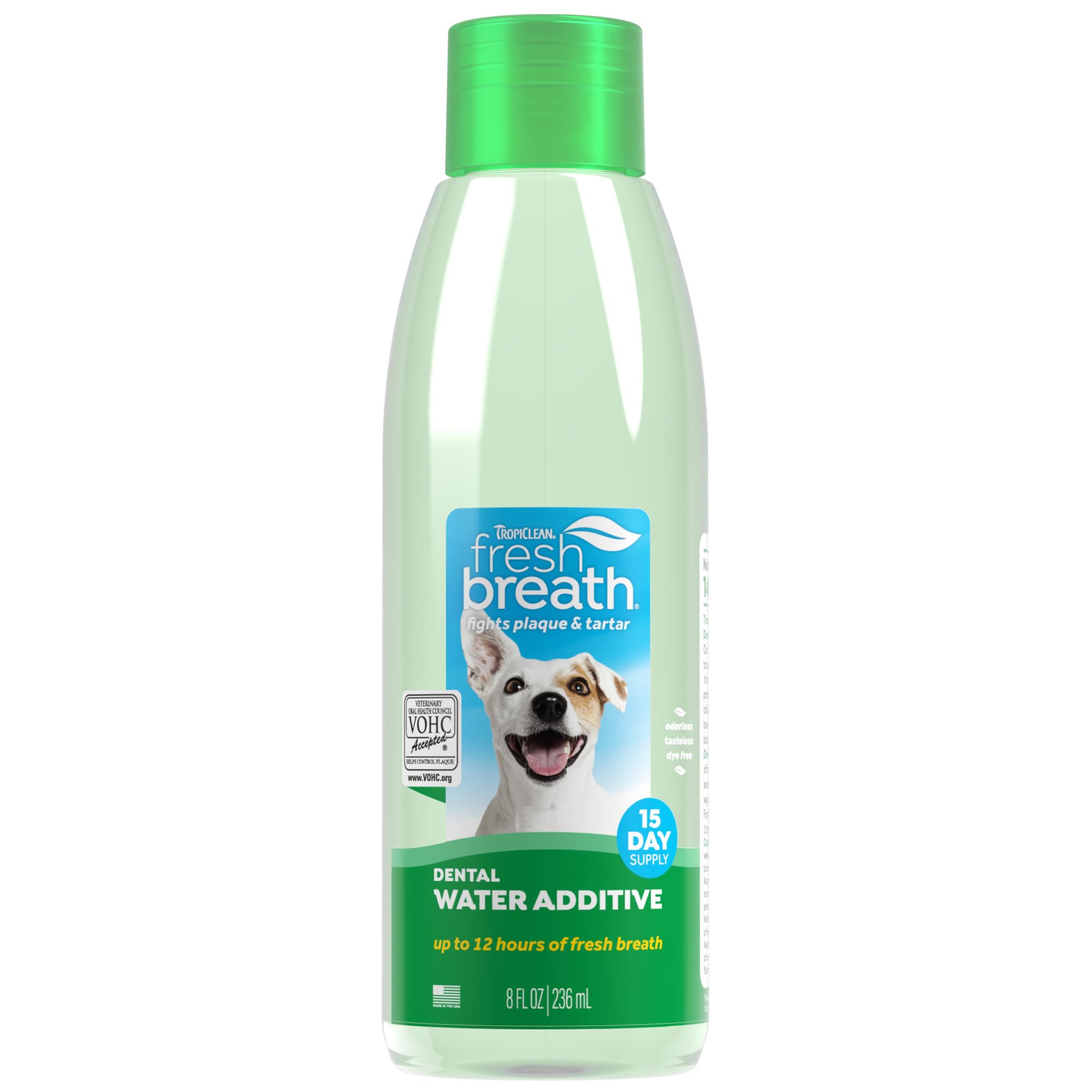 TropiClean Fresh Breath Water Additive for Dogs | Dog Breath Freshener & Teeth Cleaning Solution | No Toothpaste or Toothbrush Required | 8 oz