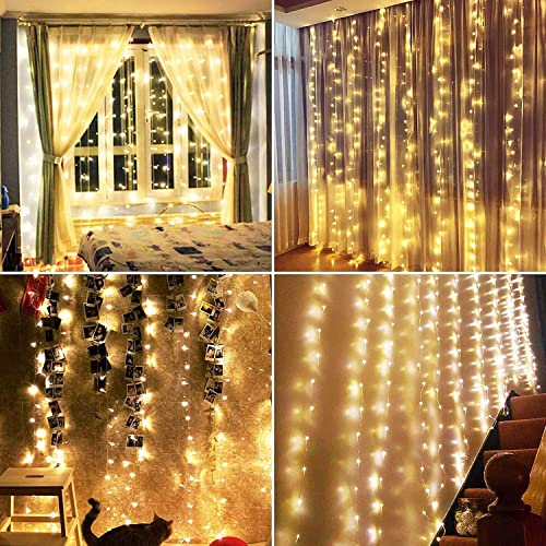 Hoteril LED USB Lichtervorhang 2.4mx1.8m, Lichterketten vorhang mit 8 Modi mit Fernbedienung Timer, IP65, verstellbare Helligkeit Lichterkettenvorhang für Deko, Garten, Pavillon, Party, Schlafzimmer