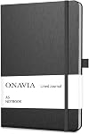 ONAVIA A5 Cahiers pour le travail, Journal en ligne, 3 Faites votre valise, 160 Pages, noir 80 Feuilles, 5.8 x 8.3 dans, Lay Flat, Collège réglementé, A5 Journal de couverture rigide, cahier de notes en ligne pour le travail, l'école, la prise de notes