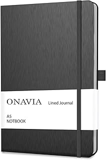 ONAVIA A5 Notizbuch mit Hardcover, College-Ruled liniertes Journal für Arbeit, Büro-Meetings, Journaling, Planung und tägliches Schreiben, 160 Seiten (80 Blatt), 5,8 x 8,3, Schwarz