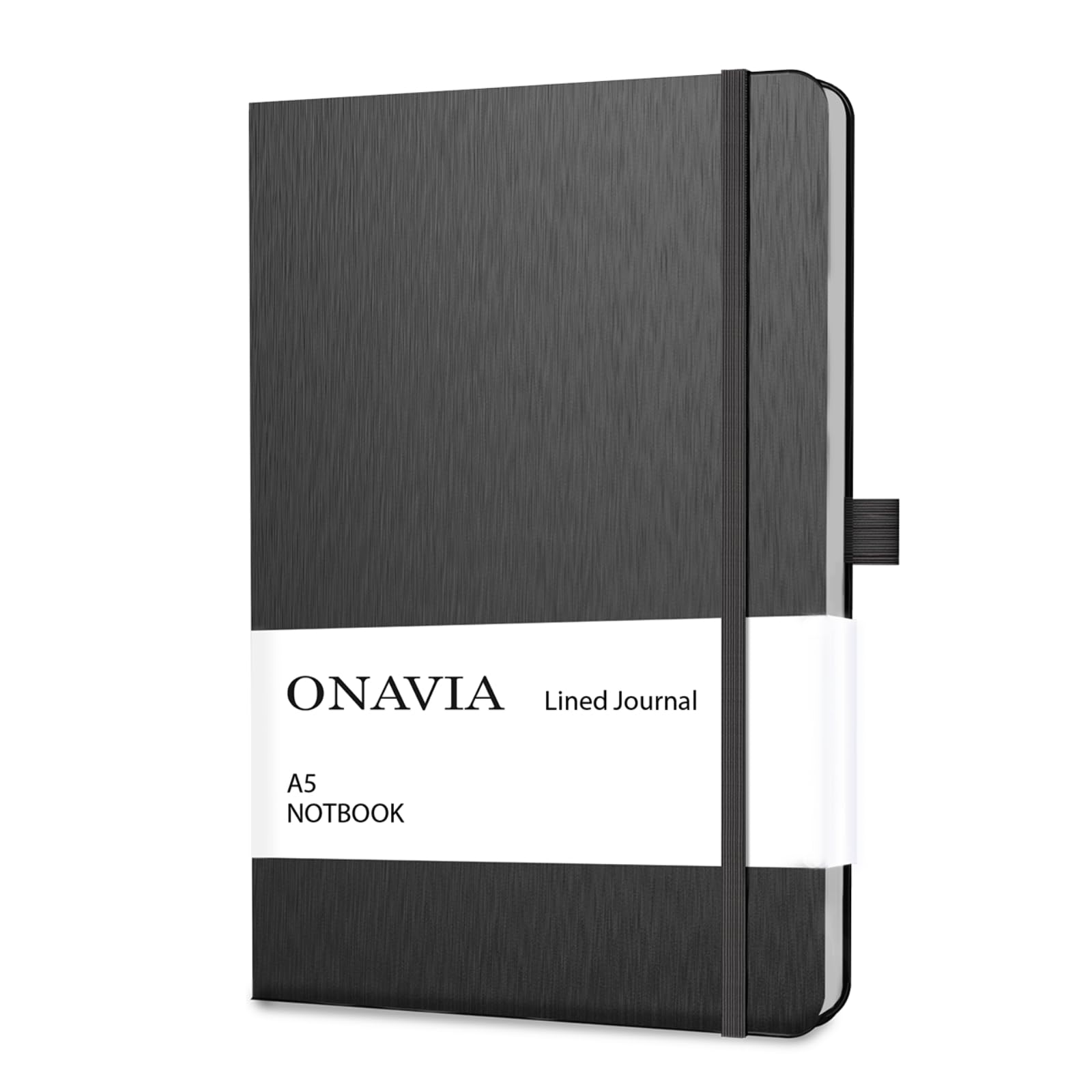 ONAVIA Carnet de Notes A5 Classique Papier Ligné Couverture Rigide Fermeture Elastique 160 Pages 80 g/m² Noir