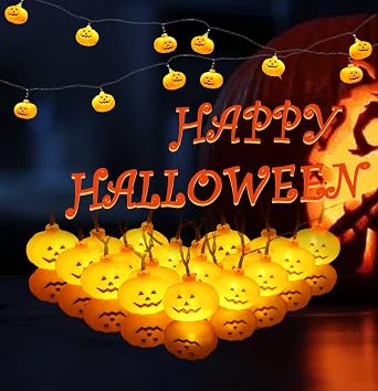 20 LED Pumpkin String Lights 11 FT Halloween Decoration Light Battery Operated with Timer Function for Halloween Thanksgiving Party Home Decoration Warm White