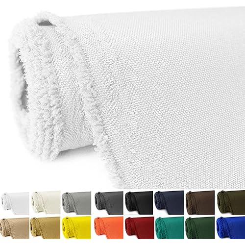 Waterproof Canvas Fabric by The Yard 58" W 600D Upholstery Polyester Material Indoor Outdoor Water Resistant Fabric for Chair Cushion Furniture Cover Sewing DIY Cloth, 1 Yard White