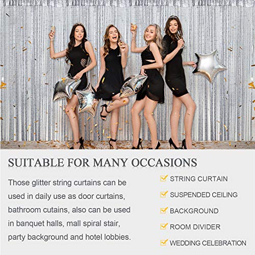 Willbond 4 Pieces String Curtains Glitter Fringe Curtains For Window 79 X 39 Inch Door String Curtain Divider Strip Tassel For Wedding Living Room Bathroom Coffee Shop (Silver) #TOP20