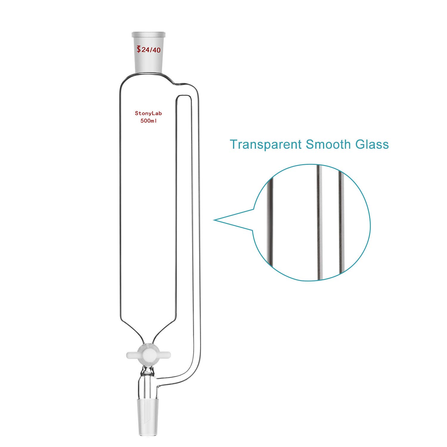 stonylab Imbuto di Pressione Equalizzante, Pressione di Erogazione Imbuto in Vetro Lab Borosilicato Equal Press Funnel con Tappo di Arresto in PTFE per Laboratorio (500ml, 24/40 Joint)