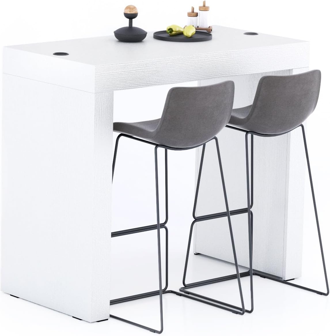 Mobili Fiver, Evolution High Table with Wireless Charger 47.2 x 23.6 in, Ashwood White, Made in Italy