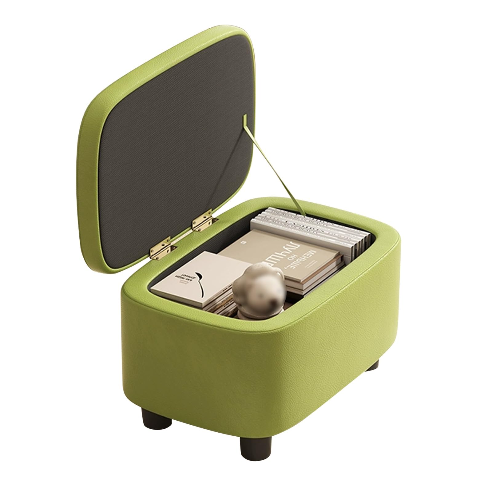 QYMYOZ Multifunction Footrest Storage Stools Cube Wooden Frame Living Room Foot Stool Toy Box Leather Upholstered Pouffe Footstool Brown/Green