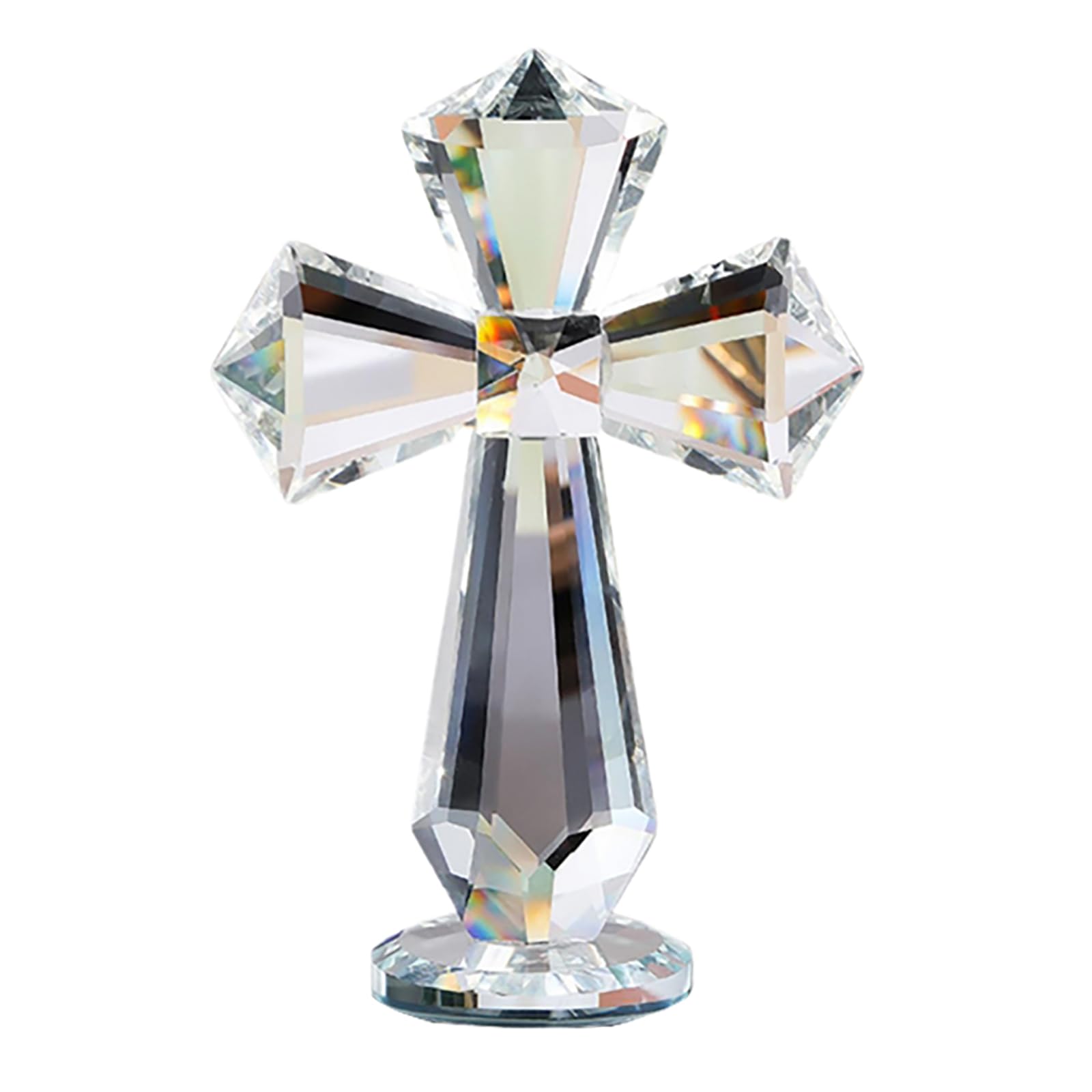 Hand-Carved Crystal Cross Desk Decor - 6 Inch Spiritual Gift for Christians, Clear K9 Crystal Religious Figurine with 360° Faceted Design, Home Altar & Office Inspirational Ornament (Transparent)