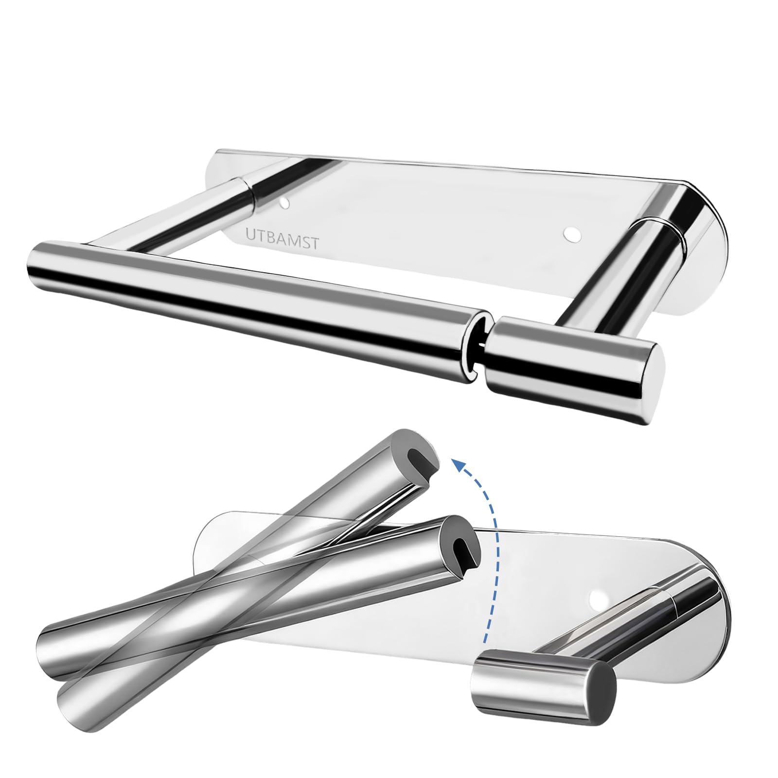 UTBAMST Toilet Roll Holder Wall Mounted, Self Adhesive Toilet Paper Holder 304 Stainless Steel, Stick on Toilet Roll Holder Easy No Drill and Stable Silver