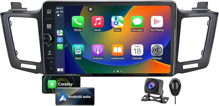 Android 14.0 Radio for Toyota RAV4 2013-2018 Stereo with Control knob Head Unit 10.1-Inch HD Touch Screen with Android Auto Wireless CarPlay GPS Navigation Bluetooth DSP Backup AHD Camera
