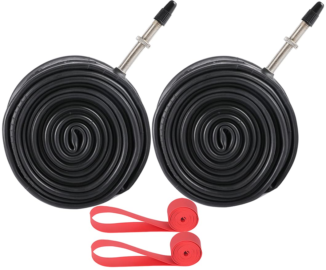 2 Pack 700Cx18/21/23/25C Road Bike Tubes FV48mm Presta Valve 700C Bicycle Tubes Plus 2 Bicycle Tire Strips Compatible with 700Cx18C 700Cx21C 700Cx23C 700Cx25C Bicycle Tire Tubes