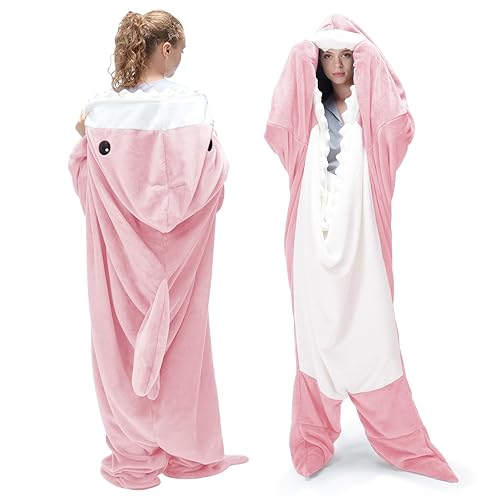 Touchat Shark Blanket Hoodie Onesie, Wearable Blankets Hoodie Adult, Warm