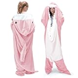 Touchat Shark Blanket Hoodie Onesie, Wearable Blankets Hoodie Adult, Warm Flannel Throw Blanket Tail Sleeping Bag, Cartoon Costume Shark Onesie Funny Gifts for Adults (Pink,M)