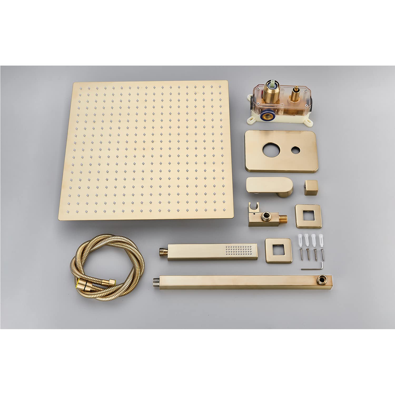 Brushed Gold Rain Shower System with 12 Inch LED Shower Head and Brass ...