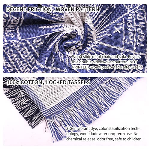 Edcooy Throw Blanket, Chenille Jacquard Tassels Throw Blankets For Bed Couch Soft Chair, Bohemian Fringe Tassels Blue Large 71''X91'' #TOP6