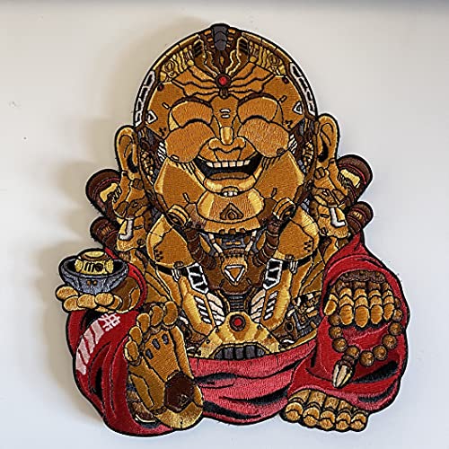 Écusson brodé Bouddha heureux Mecha Bot Cyberpunk patch thermocollant - 3