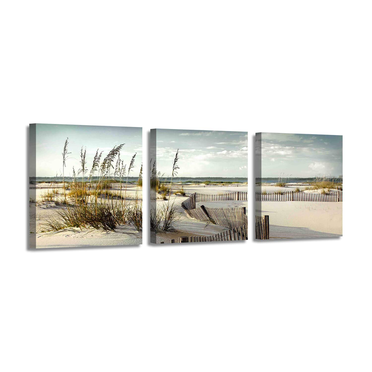 Beach Canvas Picture Wall Art: Coastal Sand Dunes Artwork Painting on Canvas Print for Dining Room (Overall 36" W x 12" H,Multi-Sized)