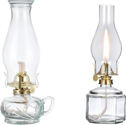 Lámpara clásica de queroseno grande con asa Lámpara de aceite transparente Cámara de linterna Lámparas de aceite de vidrio vintage para uso en