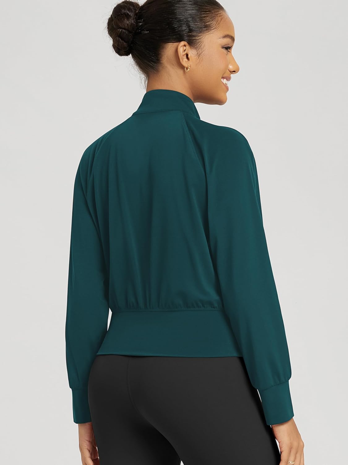 ODODOS Women's Full Zip Workout Jacket Cloud Feeling Stand Collar Long Sleeve Lightweight Athletic Yoga Tops - Image 4